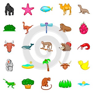 Herbivore icons set, cartoon style