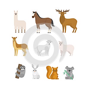 Herbivores animal set. Collection of mammal from forest