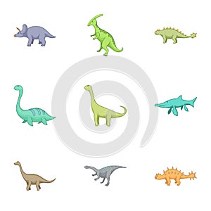 Herbivorous dinosaurs icons set, cartoon style