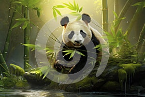 Herbivorous Panda with bamboo zoo. Generate Ai
