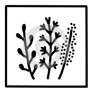 Herbs hand drawn vector icon doodle logo in cartoon style black white contrast