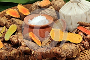 Herbs ingredient for override the salt pot Thai traditional medicine. photo