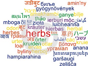 Herbs multilanguage wordcloud background concept