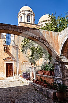 Herbs in pots in the courtyard