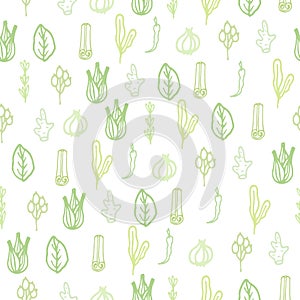 Herbs and spices doodle hand drawn pattern