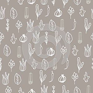 Herbs and spices doodle hand drawn pattern