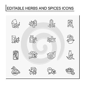 Herbs and spices line icons set