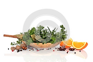 Herbs, Spices and Orange Fruit