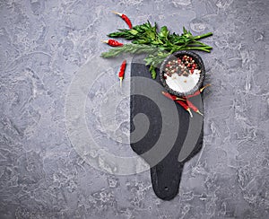 Herbs, spices and slate cutting board