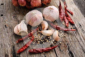 Herbs and Spices on wooden background