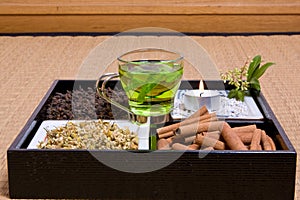 Herbs on tatami photo