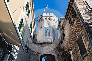 Herceg Novi town, Kotor bay, streets of Herzeg Novi, Montenegro, with old town scenery, church, Forte Mare fortress, Adriatic sea