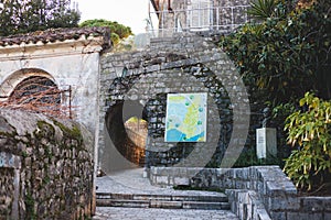 Herceg Novi town, Kotor bay, streets of Herzeg Novi, Montenegro, with old town scenery, church, Forte Mare fortress, Adriatic sea