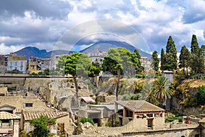 Herculaneum. View on the ancient town and mount Vesuvius photo
