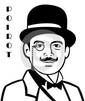 Hercule Poirot Black And White Illustration