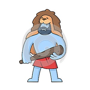 Hercules, Ancient Greece hero standing with a club in his hand and lion skin upon his head. Flat vector illustration