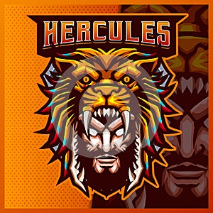 Hercules Heracles mascot esport logo design illustrations vector template, Lion logo for team game streamer youtuber banner twitch