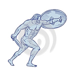 Hercules With Shield and Sword Drawing