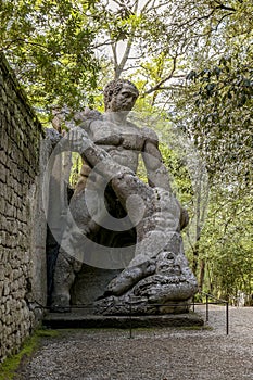 Hercules slaying Cacus in the park of monsters in Bomarzo, Italy