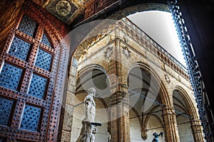 Hercules statue and Loggia de lanzi in Piazza della Signoria