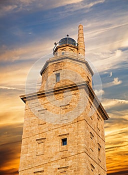 Hercules tower detail in La Coruna, Spain.