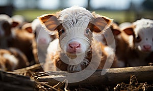 Herd of Brown and White Cows Standing Together
