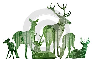 Herd of deer silhouette