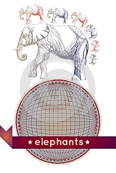 A herd of elephants on the planet earth, emblem