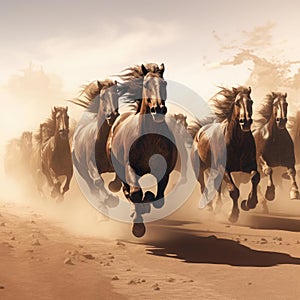 A herd of galloping horses