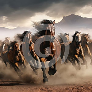 A herd of galloping horses