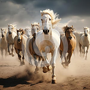 A herd of galloping horses