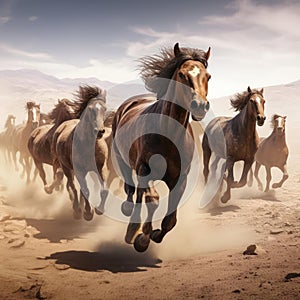 A herd of galloping horses