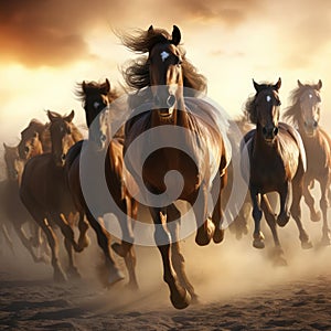 A herd of galloping horses