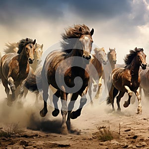 A herd of galloping horses
