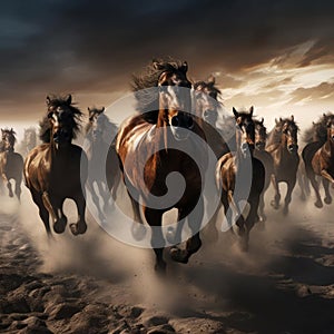 A herd of galloping horses