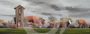 Herd of hereford cows - 3D render