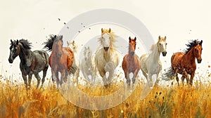 A Herd of Horses Grazing on the Slopes of the Altai Mountains AI Generated