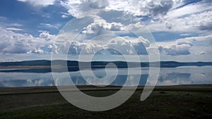 Herd of horses in the wild steppes of Mongolia near Lake Hubsugul.