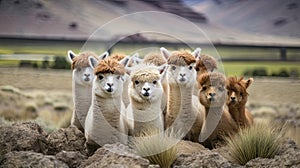 Herd of llamas in the andes mountains