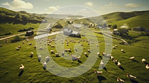 A herd of sheep grazing on a lush green hillside