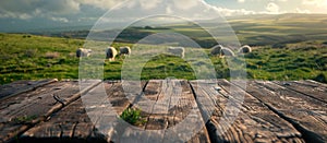 Herd of Sheep Grazing on Lush Green Hillside