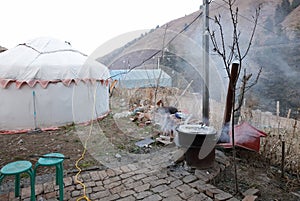 Herder`s yurt under tianshan mountain, adobe rgb