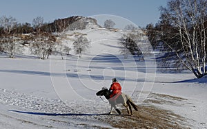 Herdsman in snow field