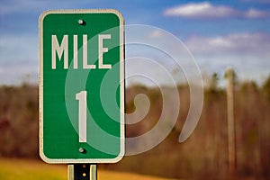 Here is a 1 mile sign on the road