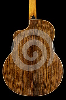 Back of Acoustic Electric Guitar of Rosewood, Koa, Spruce and mahogany woods photo