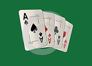 Here are four ace playing cards. A winning poker hand