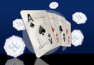 Here are four ace playing cards. A winning poker hand