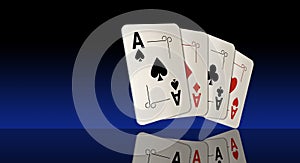 Here are four ace playing cards. A winning poker hand