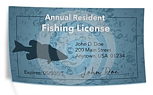 Here is a generic mock fishing license with the image silhouette of a small mouth bass