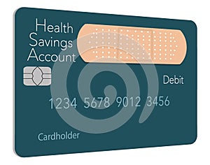 Here is a Health Savings Account medical insurance debit card in a modern design and is decorated with an adhesive bandage to go